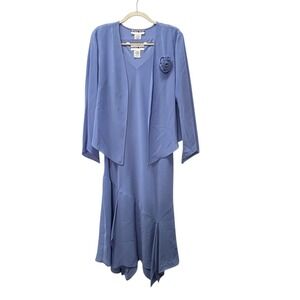 Dana Kay Women 2 Pc Dress Jacket Set 14 Periwinkle Blue Handkerchief Hem Wedding